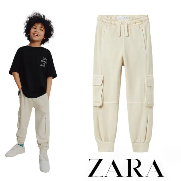 ZARA Kids | Ecru | PLUSH CARGO PANTS - Picture 1 of 5